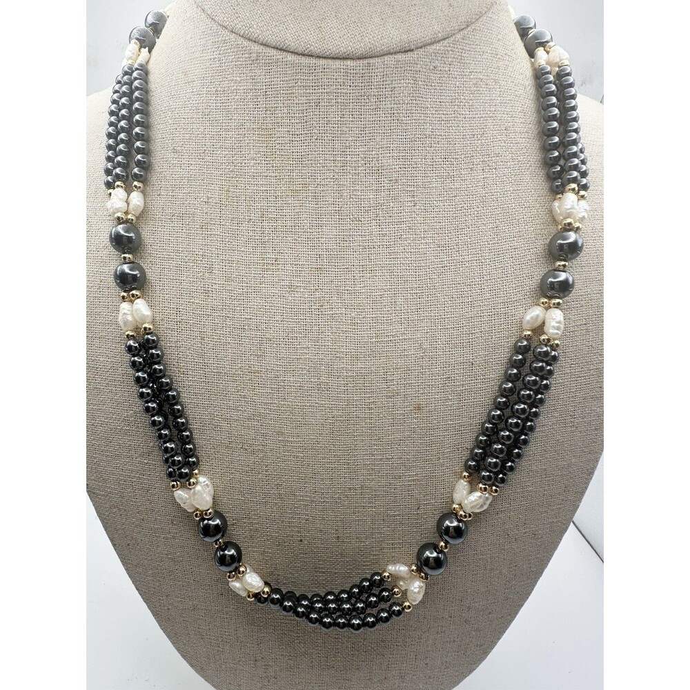 Vintage Hematite Freshwater Bead Necklace 21”